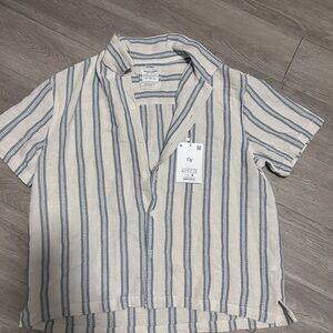 Denim & Flower Cream and Blue Striped Short Sleeve Dress Shirt